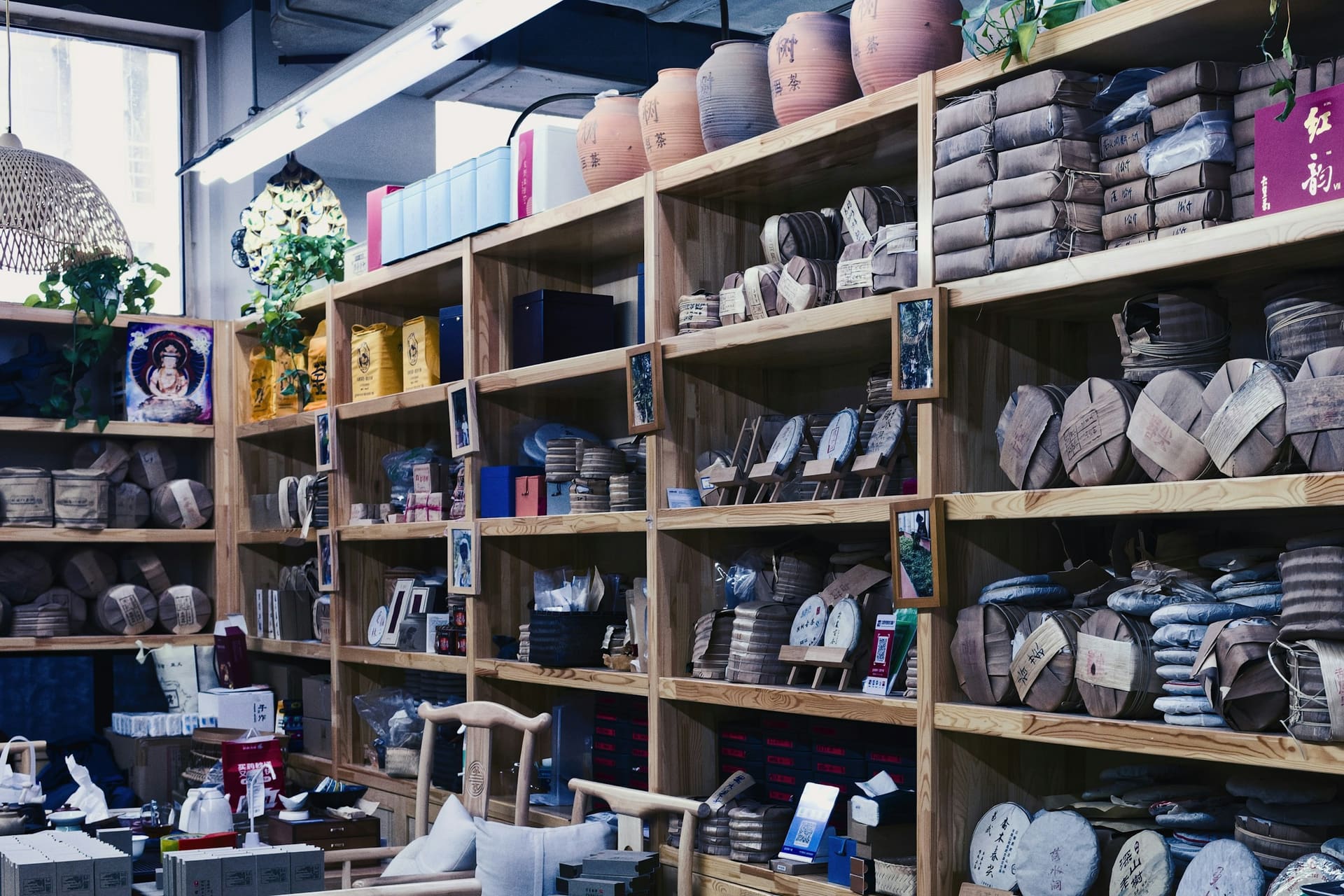 Trade supplies arranged on shelving, used as sourcing and alternatives context imagery.